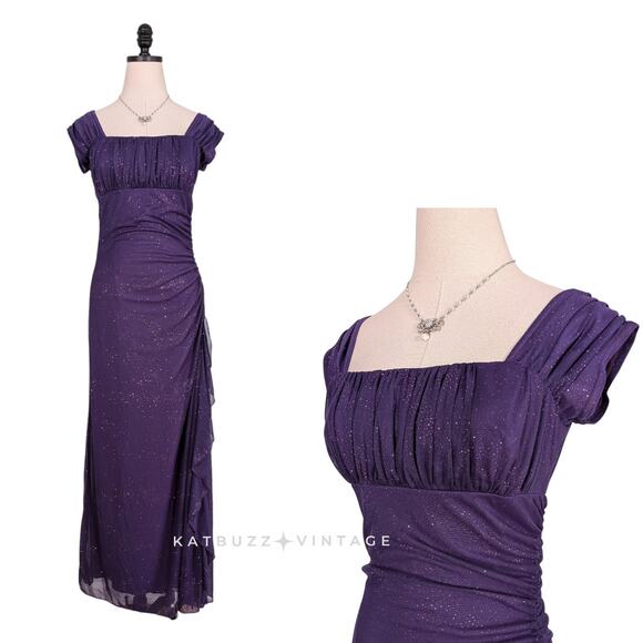 Vintage Prom Dress Maxi Gown 8 Purple Y2K Fairy Princess Milkmaid Regency Modest - Picture 1 of 10